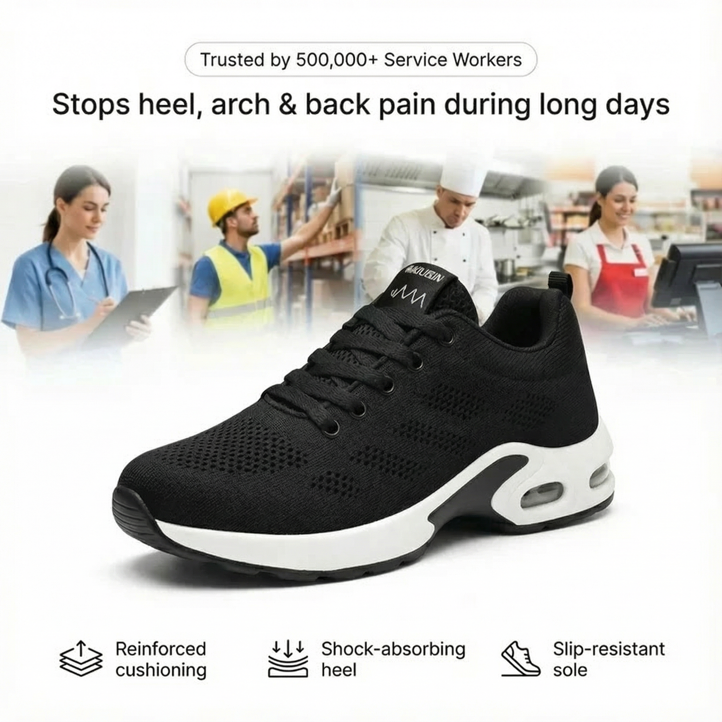 12-Hour Shift Shoes for All-Day Foot, Knee & Back Pain Relief (BOGO)