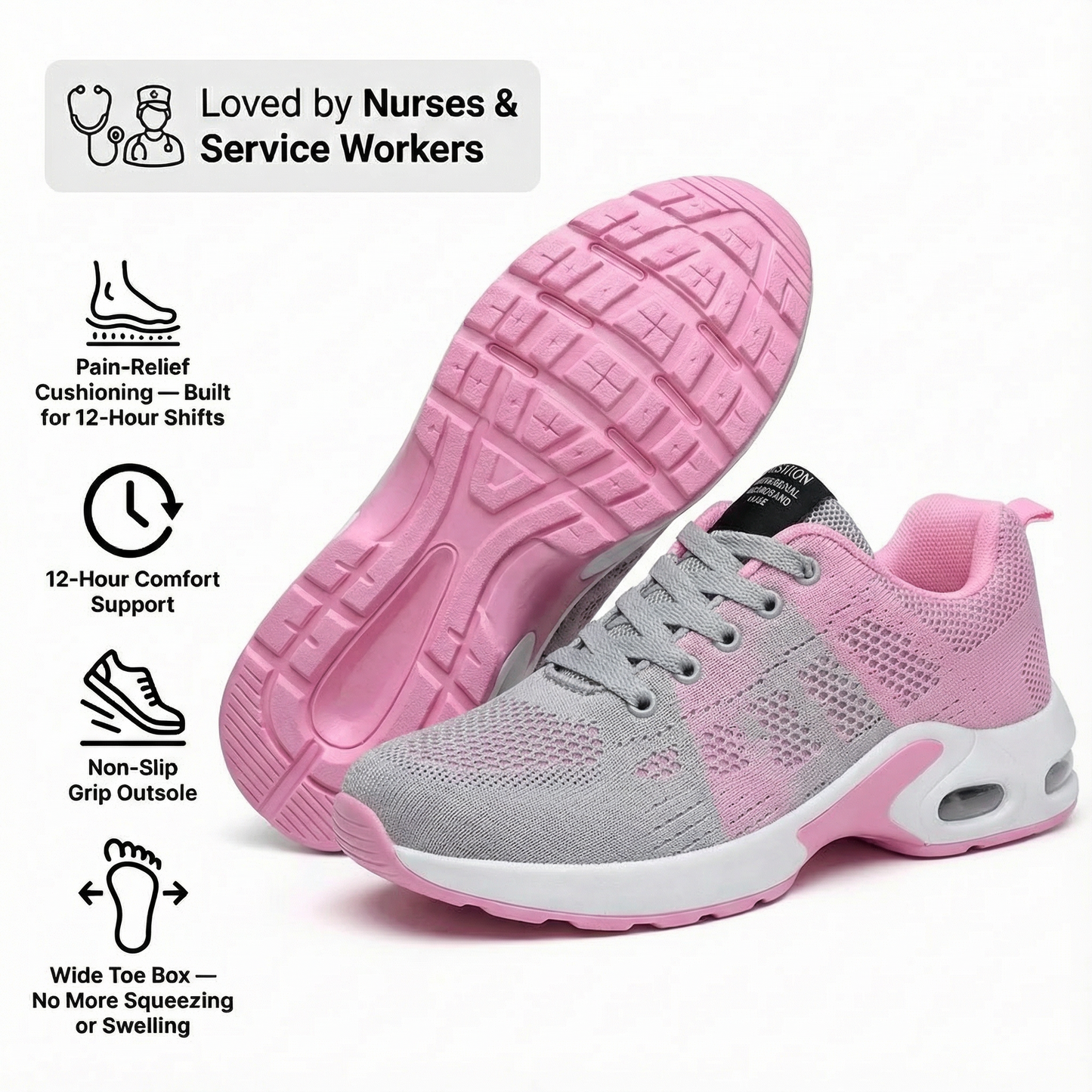 12-Hour Comfort Shoes for Heel & Plantar Fasciitis Relief (Unisex) (BOGO)